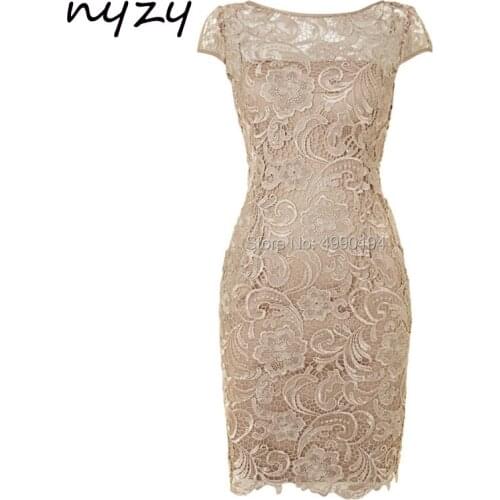 NYZY M45 Sheath Short Sleeves Lace Mother of the Bride Dress Champagne Wedding Party Dress Groom Mother Outfits Gown 2019