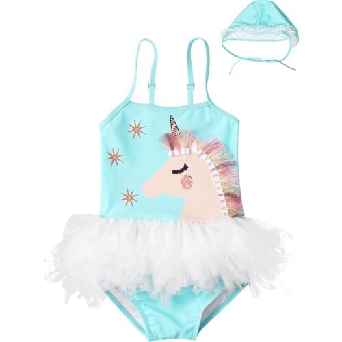 Toddler Baby Girls Swimming Wear Caroon One Piece Children Swimsuits with Hat Swimming outfits High quality Kids Beach wear