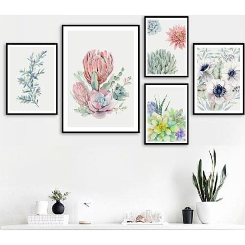 Painted Succulent Cactus Fresh Flowers Home Art Canvas Painting Nordic Posters And Prints Wall Pictures For Living Room Decor