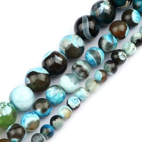 Wholesale Natural Blue Black Fire Agate Stone 4 6 8MM Loose Spacer Beads Charm Bracelet Necklace Jewelry Making DIY Accessories