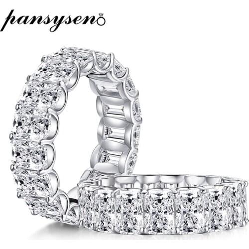 PANSYSEN Solid 925 Sterling Silver Created Moissanite Diamond Wedding Bands Engagement Rings Women Wholesale Fine Jewelry Gift