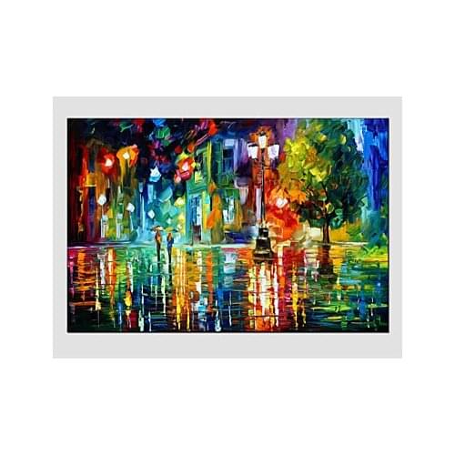 Hand Painted Modern Landscape Canvas Oil Painting Wall Decor Landscape Rainy Street canvas art wall pictures for Living Room
