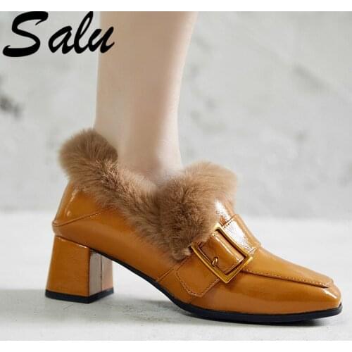 Salu Sexy Boots Women High Heels Ankle Boots Genuine Leather Slip-on Square Toe Party Wedding Shoes Woman Female Basic Boots