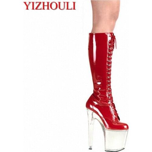 The pink and tender candy color is sexy and super high boots, 20cm thick bottom hates high crystal Dance Shoes