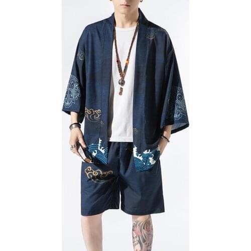 Japanese Kimono Pants Haori Yukata Asian Streetwear Samurai Costume Cardigan Kimono Shirt Men Traditional Japanese Kimonos 10793
