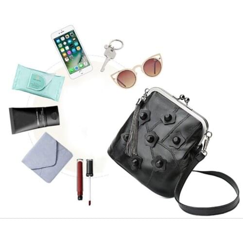 Mini Chain Sheepskin Women Shoulder Bags Rivet Tassel Crossbody Bag Casual Handbags Clutch