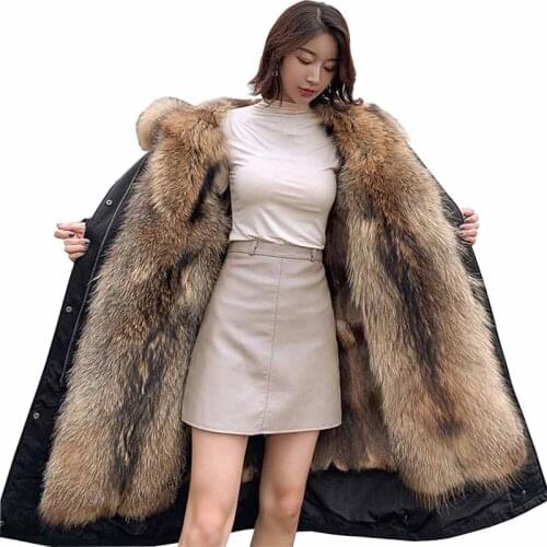 Winter Parka Women Removable Raccoon Fur Liner Thicken Faux Fur Coat Big Fur Collar Hooded Outwear Plus Size Long Parker KW291