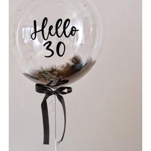 1set 18inch Custom Clear Ballon Hello 30 18 25 Sticker With Black Feathers Happy Birthday Party Decorations