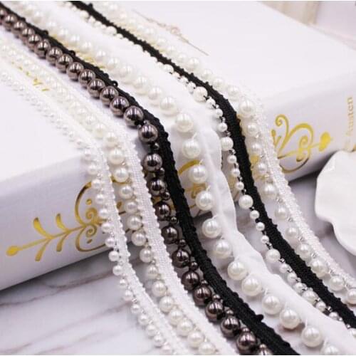 10Yards 10mm Width Ivory White Black Beading Pearl Trims Beaded Ribbon For Sewing Curtain Accessories Mesh Lace Decoration