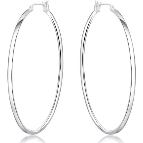 100% 925 Sterling Silver Hoop Earring Korean Big Smooth Circle Vintage Party Earrings for Women Wedding Party Jewelry Gift 2021