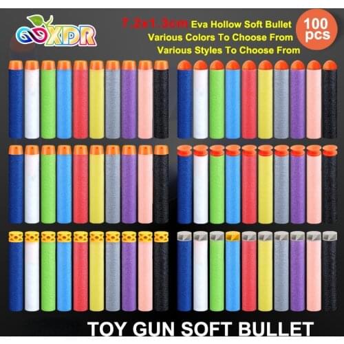 100Pcs Toy Gun Sucker Bullet Dart 7.2Cm EVA Hollow Soft Bullets Toys Pistol Sniper Gun Submachine Gun Accessories 6 Bullet Heads