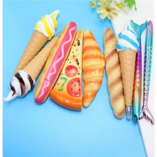 New 2pcs Creative Fish tail pen Food series Funny pizza ballpoint pen Bread Ice cream pen Stationery Office School Supplies Gift