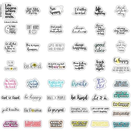 50 Pcs Be Happy Inspirational Quotes Stickers Laptop Sticker Decal For Computer Notebook Water Bottle Moto Decoration Stickers