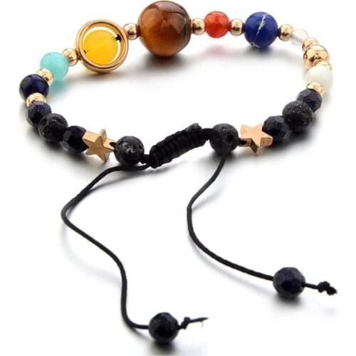 Eight Planets Natural Stone Bracelet Universe Yoga Chakra Galaxy Solar System Beads Bracelets Women Men Jewelry Gifts Wholesale