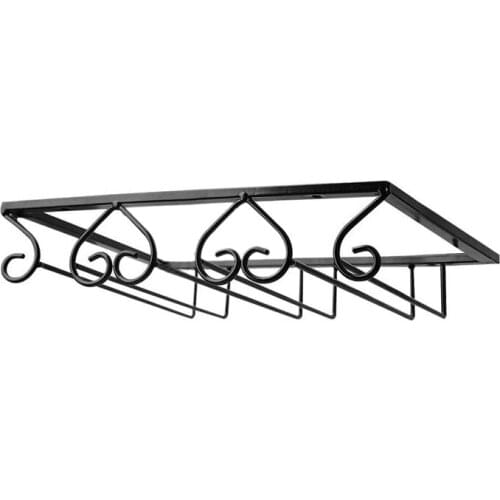 Black Wine Glass Rack Holder Metal Under Cabinet Stemware Wine Glasses Storage Hanger Organizer for Bar Kitchen