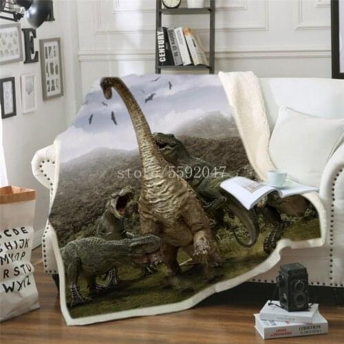 Dinosaur Jurassic 3D Printed Fleece Blanket for Beds Thick Quilt Fashion Bedspread Sherpa Throw Blanket Adults Kids Children Boy