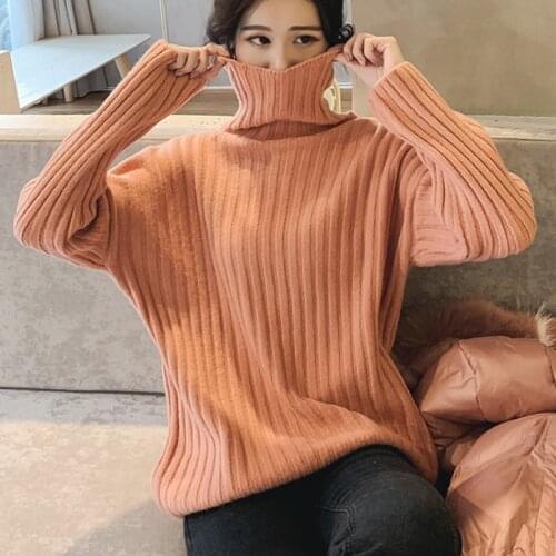 Hirsionsan Turtleneck Basic Sweater Women Knitted Solid Color Cotton Warm Winter Loose Thicken Jumper Bottoming Ladies Pullover