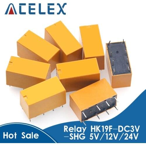 HK19F-DC5V-SHG HK19F-DC12V-SHG HK19F-DC24V-SHG HK19F-DC3V-SHG Coil DPDT 8 Pin 2NO 2NC Mini Power Relays PCB Type