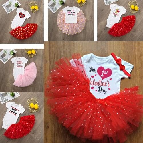 First Valentines Day Baby Girl Tutu Set Outfit Babys 1st Valentines Day Lovely Romper+Cute Tulle Tutu Skirt Family Party Wear