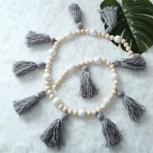 Beautiful 1.5m Baby Room Yarn and Bead Garlands Hanging with Tassel Pearl Decor Props For Kids Room Gift Giving Tent Ornament
