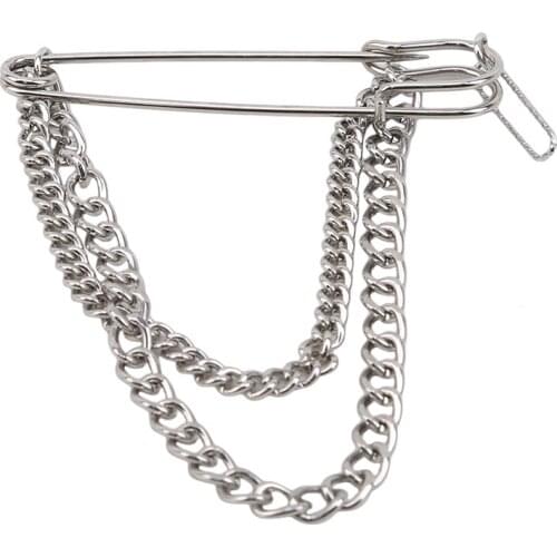 Minimalist Retro Punk Big Pins Cross Metal Brooch For Women Man Couple Hip Hop Long Chain Coat Brooch Pin Fashion Jewelry