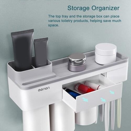 Wall Mount Toothbrush Holder Automatic Squeezing Toothpaste Dispenser Toothbrush Toothpaste Cups Storage Bathroom Accessories