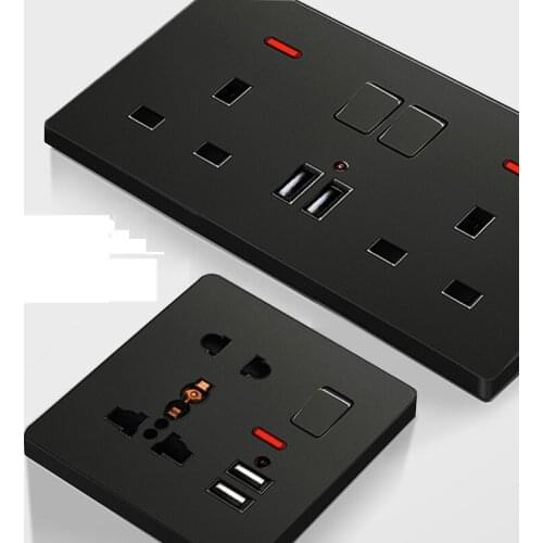 High Fashion Black UK Standard Hongkong Singapore Malaysia 1Gang 2Gang 3Gang 4Gang Wall Switch Wall Socket