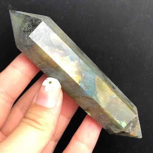 Natural labrador crystal color bar fluorite quartz crystal point therapy hexagonal stick therapy stone
