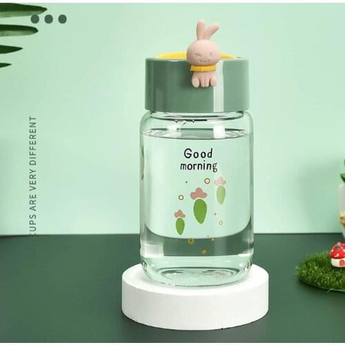 New Cute Rabbit Creative Cartoon Glass Bottle Outdoor Portable Leakproof Sport Water Bottle Juice Lemon Cup Drink Mug Coffee Cup
