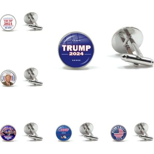 He Will Be Back 2024 USA Trump Collection Glass Cabochon Cufflinks Cuff Button Jewelry For Women Men Support Trump