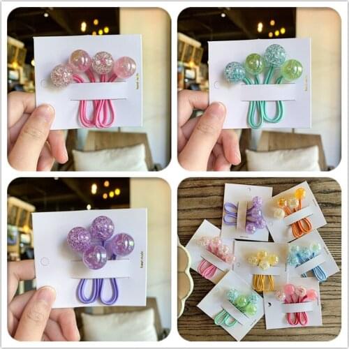 Wholesale Boutique 30Sets Fashion Crystal Pom Pom Elastic Hair Bands Glitter Color Ball Ponytail Holder Princess Headwear