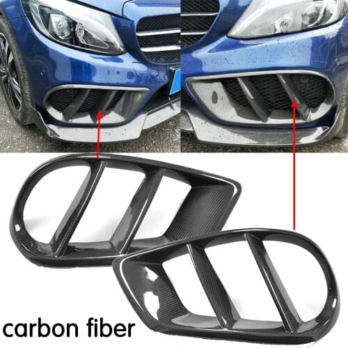 Carbon Fiber Front Bumper Air Vent Outlet Cover Trim Mesh Grill Frame For Mercedes W205 C Class C43 AMG C180 C200 C250 2015-2019