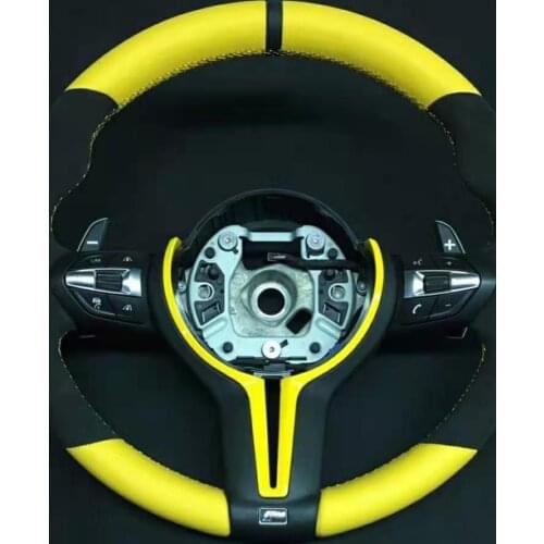 Baking Varnish Yellow OEM Cuatomized Real Carbon Fiber Sports Steering Wheel Leather compatible for BMW 5 Series 2015-2021