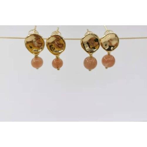 Simple Drop Sunstone Coin Earrings Natural Gemstones Pendants Charms 14K Gold Filled For Elegant Women Jewelry Gift