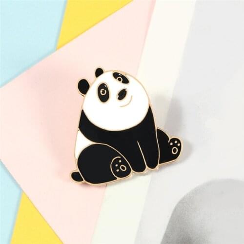 Lovely Animal Brooches Cartoon Boring Sitting Panda Badges Enamel Pin Shirt Collar Bag Metal Button Lapel Pins Jewelry Kids Gift