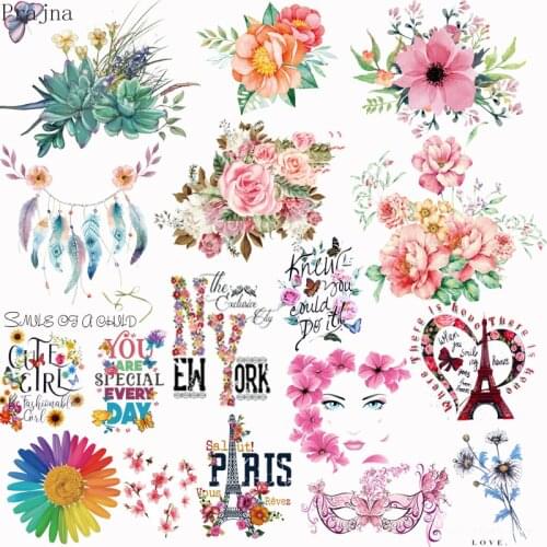 Prajna Rose Flower Thermal Sticker On Clothes Iron On Transfer For Clothing T-shirt Iron On Heat Vinyl Transfer Applique A Level