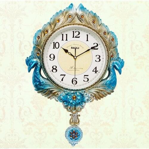 Peacock Vintage Wall Clock Large Digital Silent Luxury Pendulum Wall Clock European Quartz Reloj Mural Home Decortion WF50WC