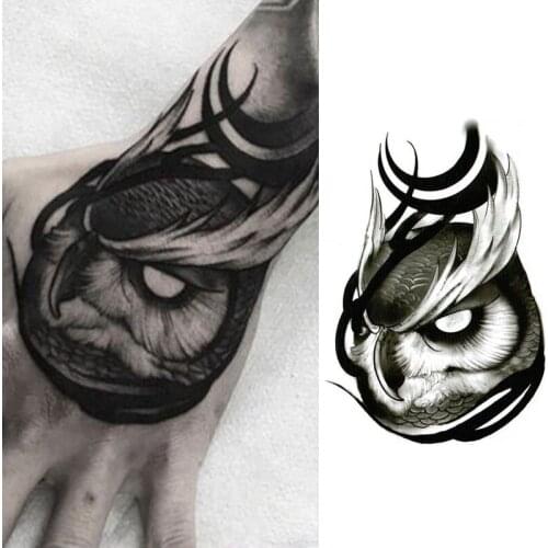 Waterproof Temporary Tattoo Sticker Dark Magic Owl Totem Back of The Hand Art Water Transfer Fake Flash Tatoo for Girl Women Men