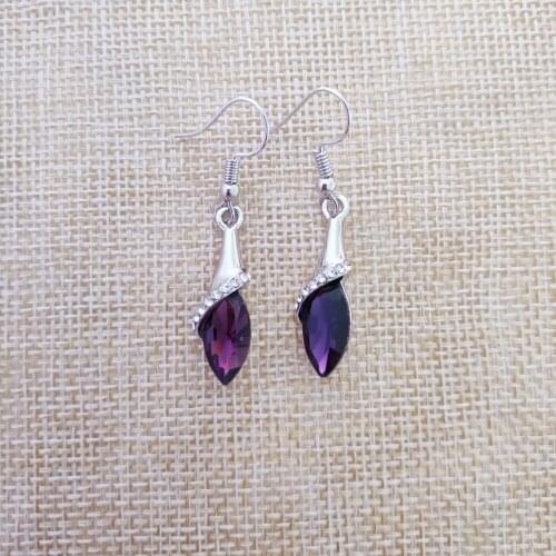 High-end jewelry 925 sterling silver ladies ear hooks, one heart and one silver deep purple crystal earrings E0208