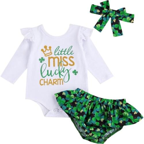 Wallarenear 0-24M Infant Baby Girls Clothing Set Letter Print Long Sleeve Romper Shorts and Headwear Three-piece Suit