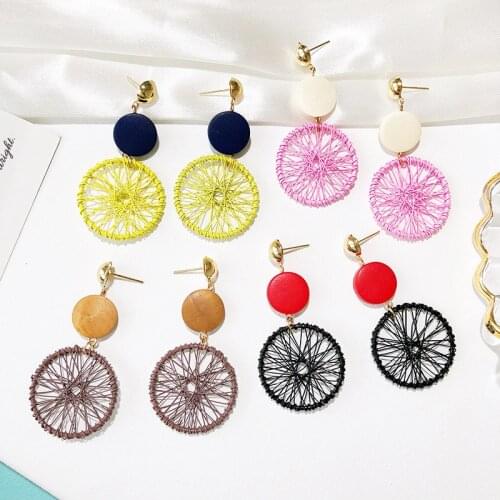 New Korea Dongdamen Earrings Long Temperament Dream Catcher Wood Female Earrings Stud 2021 Fashion Wedding Jewelry Wholesale