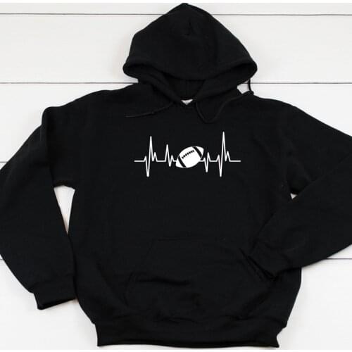 Football Heartbeat Hoodies Funny Unisex Football Team Sports Pullovers Cute Women Graphic Game Day Gift Hooded Sweatshirts Femme