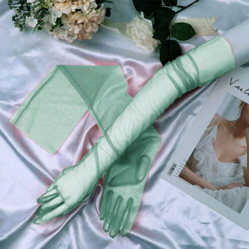 Women Ultra Thin Gloves Elegant Bridal Sheer Tulle Full Finger Long Mitten for Wedding Party Photography Costume Sexy Decor Prop