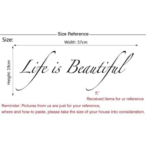 Life is beautiful Inspirational Quotes Wall Decal Motivational Vinyl Wall Stickers Living Room Study Room Home Office Decor
