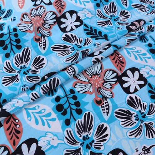 1 Meter Blue Abstract Flower Print Summer Wide Crepe De Chine Printing 16 mm Silk Dress Fabric