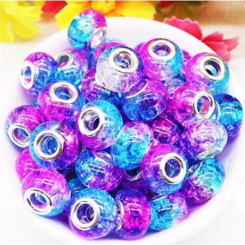 10Pcs New Blue Red Crackle Resin Flower Large Hole Beads Charms for Jewelry Making Bracelet Neckace Women Hair Beads Earrings
