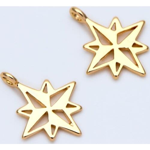 10pcs Gold Plated Brass Star Charms 14x11mm, Lead Nickel Free, Tarnish Resistant (GB-350)