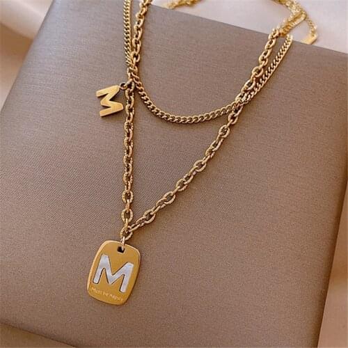 316L Stainless Steel 2021 New Fashion Upscale Jewelry 2 Layer Letter M Charms Thick Chain Choker Necklaces Pendants For Women