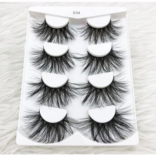 4pairs/pack MIKIWI 25mm natural false eyelashes E04 3D REAL MINK lash cross fluffy length 25mm dramatic volume lash extention