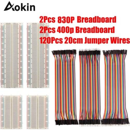 4 Pieces Breadboards Kit with 120 Pieces 20cm Jumper Wires for Arduino diy kit Proto Shield Circboard Prototyping